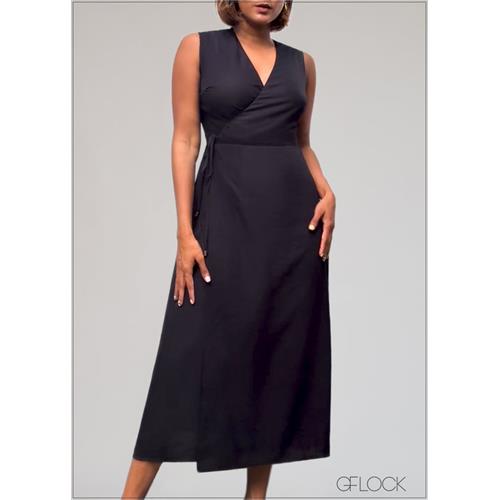 V-Neck Wrap Midi Dress - 230625