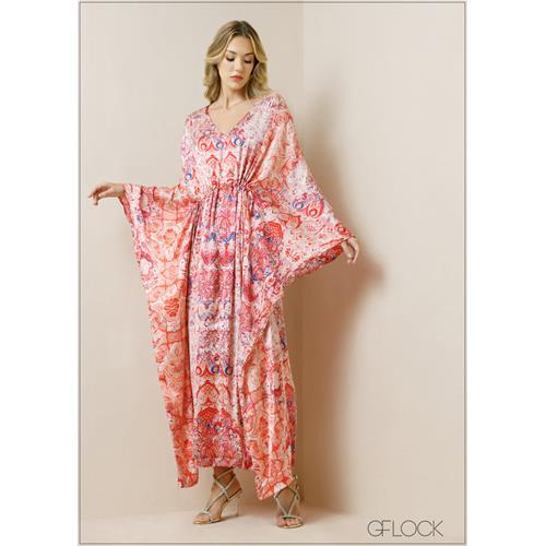 Waist Detailed Tie-Up Printed Kaftan - 091223