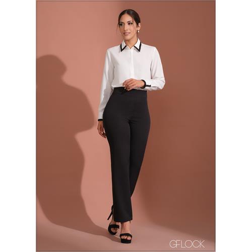 White Shirt With Black Collar Cuff Outline Detail - 070723