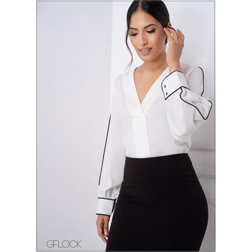 White Top With Black Piping Detail - 240223