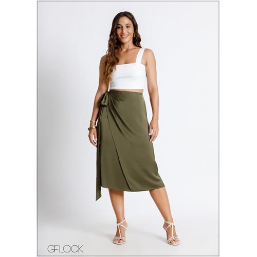 Wrap Tie Up Midi Skirt - 210624