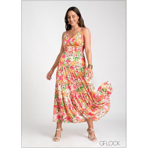 Floral Tiered Strappy Dress - 281024