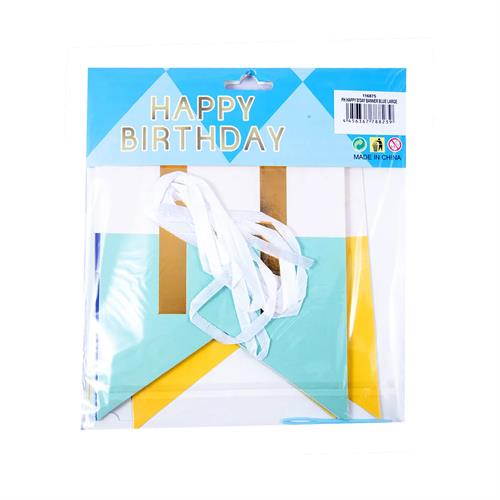 Party Hat Happy Birth Day Blue Banner Large