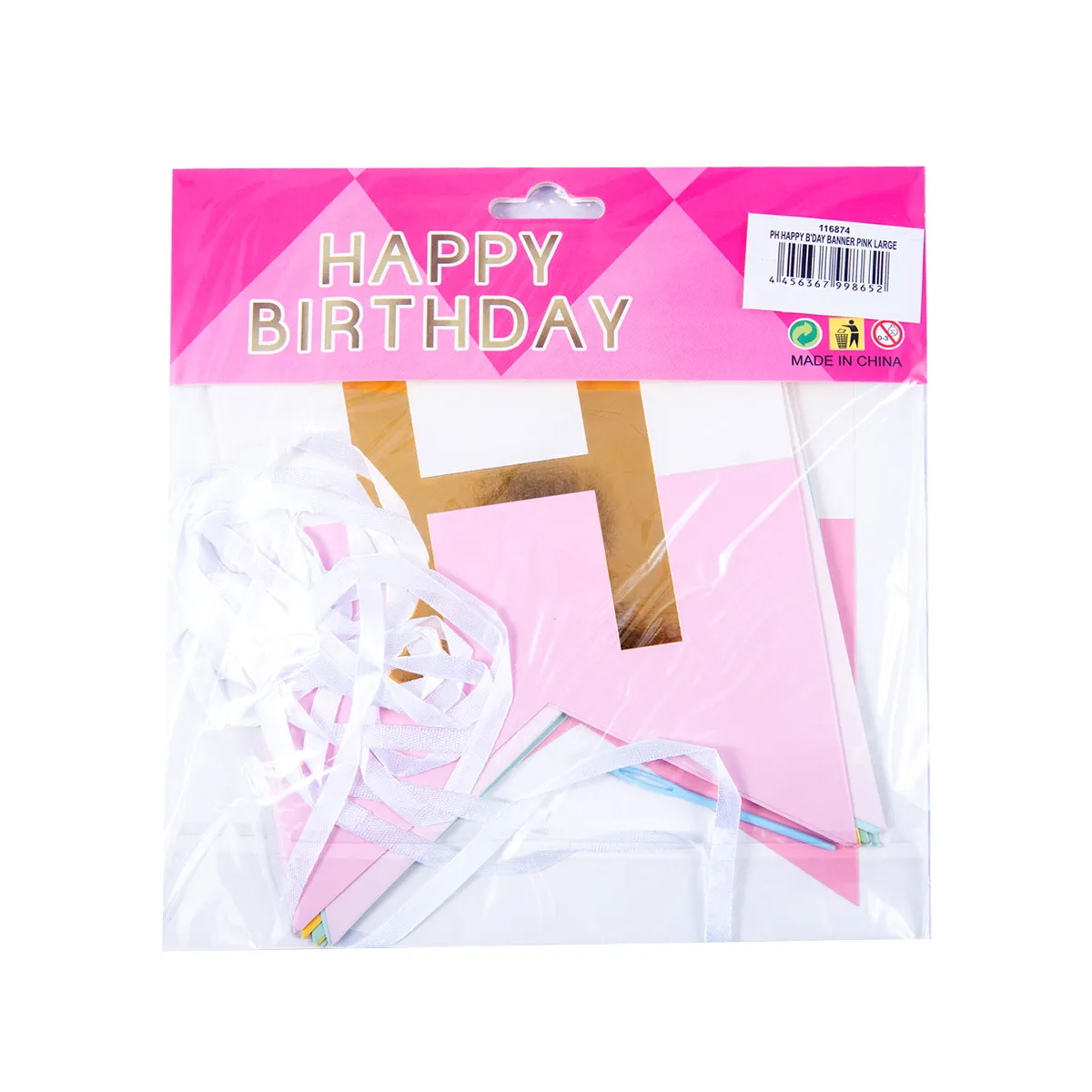 Party Hat Happy Birth Day Pink Banner Large