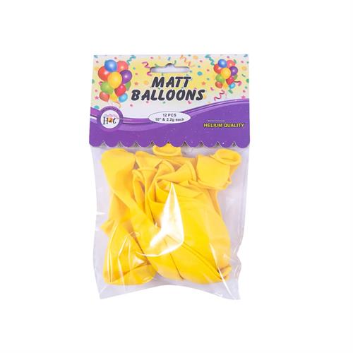 Party Hat Matt Baloons Yelloow 12 Pcs