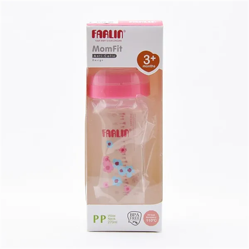 Farlin Feeding Bottle Momfit Pink 3+ Months Anti Colic Design Pp 270Ml