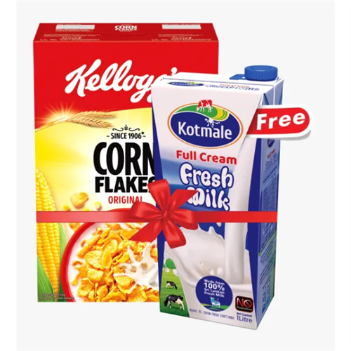 Kelloggs Corn Flakes 475G With Kotmale Full Cream Milk Uht 1L Free