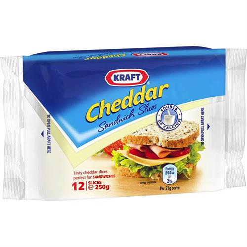 Kraft Cheese Cheddar Singles Slices 250G