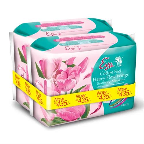 Eva Sanitary Napkins Cotton Feel Heavy Flow Wings 8S X 2