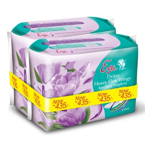 Eva Sanitary Napkins Dritex Heavy Flow Wings 8S X 2