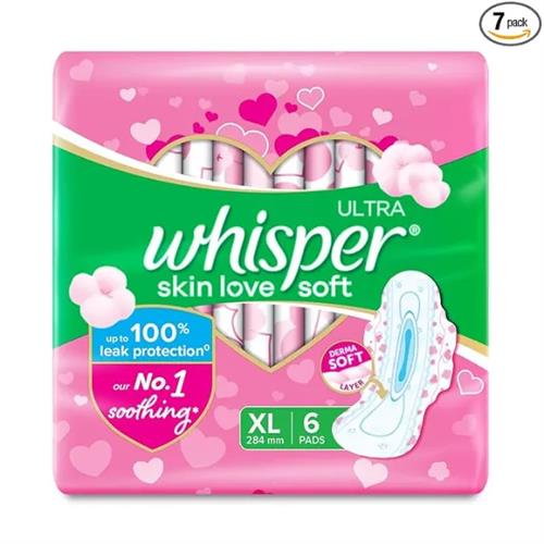 Whisper Sanitary Napkins Ultra Soft Xl 6S