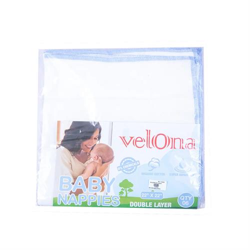 Velona Baby Nappy White With A Blue Border 22*22 6Pcs