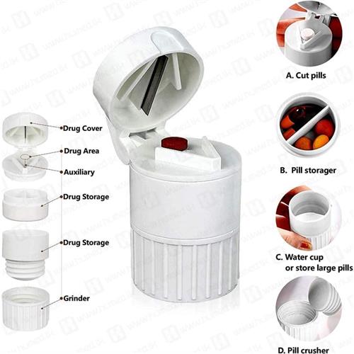 4-in-1 Pill Cutter, Crusher & Storage Box with Water Cup