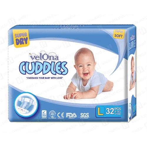 Velona Cuddles Classic Dry Diapers Ultimate Comfort and Protection (32pcs, Large)