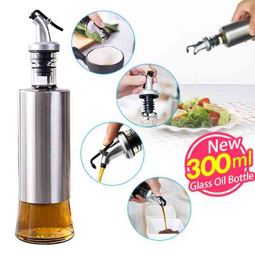 Glass Oil Dispenser Bottle 300ml Leak-Proof Cooking Oil Container