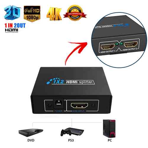 2 Port HDMI Splitter Full HD 1080P 4K 1 In 2 Out Splitter