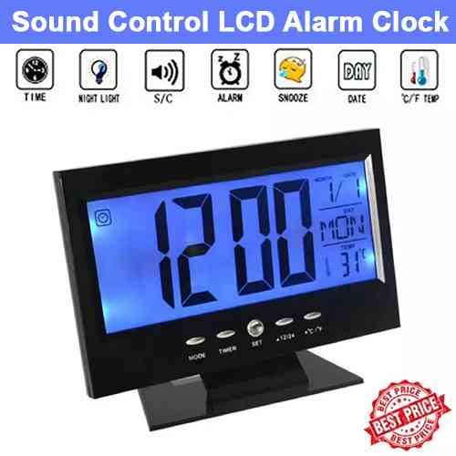 Sound Control Backlight Digital LCD Alarm Clock