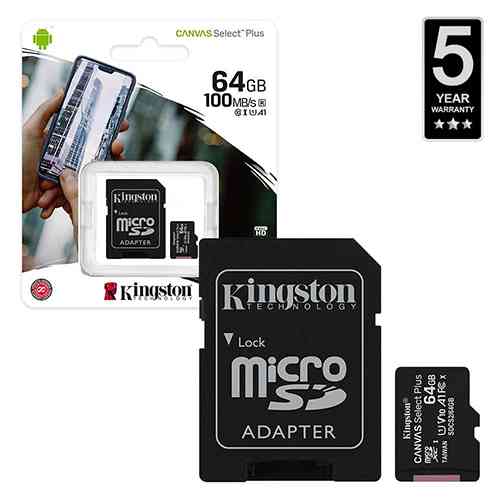 Original kingston 64GB MicroSD class 10 canvas select plus card with SD Adaptor