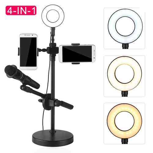 Selfie Ring Light with Phone Holder and Microphone Stand