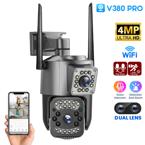 4MP Dual Lens Outdoor WiFi Camera V380 Pro