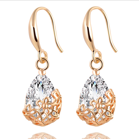 Womens Romantic Crystal Water Drop Earrings