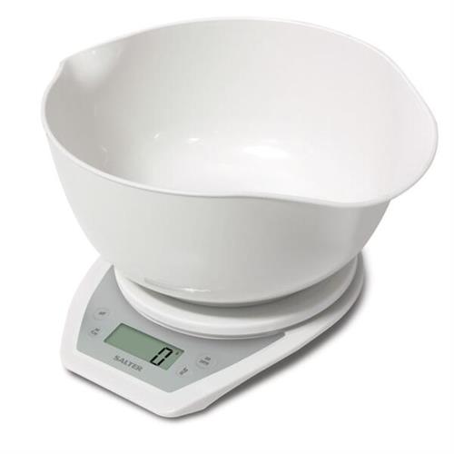 Salter Digital Kitchen Scales with Dual Pour Mixing Bowl White Up To 5Kg 1024 WHDR14