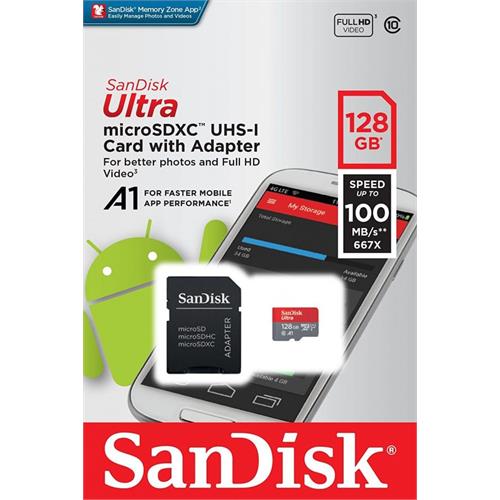 SanDisk Ultra 128Gb Micro SDXC UHS-I Memory Card 100MB/s Class 10 With Adapter