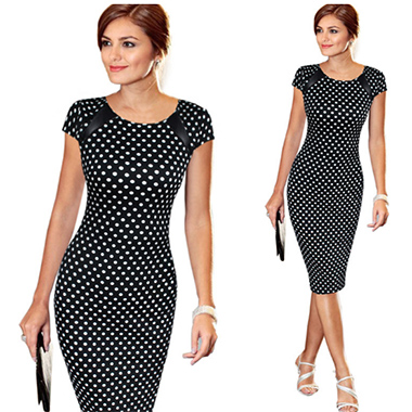 Polka Dot O-Neck Print Formal Dress