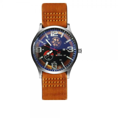 Tomi Casual Mens Analog Quartz Round Shaped Leather Brown Band Watch