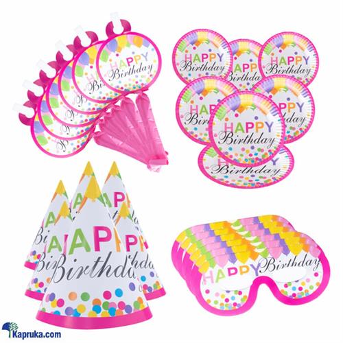 Birthday Decorations With 6 Plates, Hats, Paper Glasses And Whistles