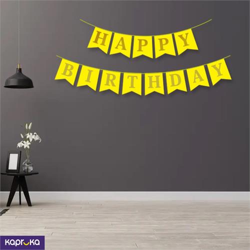 Happy Yellow With Gold Letter Birthday Flag Banner