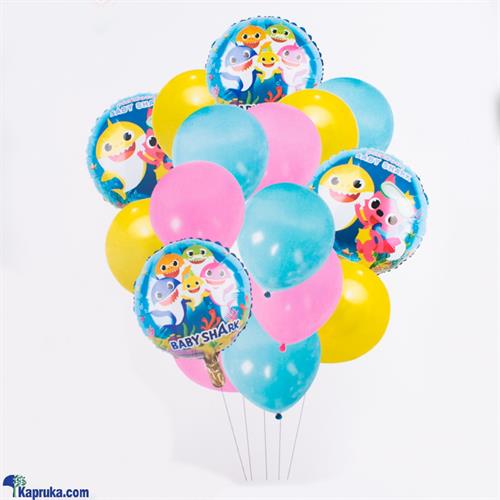 Baby Shark Cartoon Theme Foil Balloon Set, 16 Pcs Set For Birthday Decoration Blue