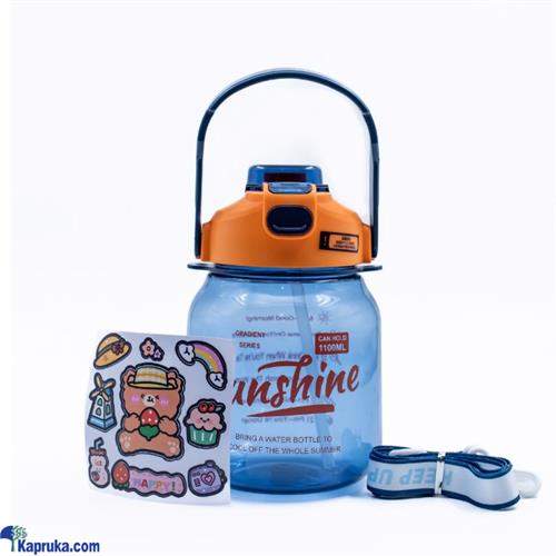 Kids Portable Water Bottle With Straw And Strap With Sticker Dark Blue 1100ml