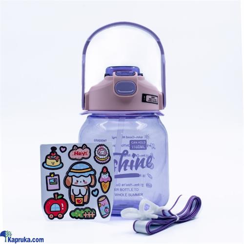 Kids Portable Water Bottle With Straw And Strap With Sticker Purple 1100ml