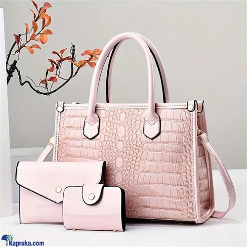 New Luxury Crocodile Stunning Vintage 3PCS Handbag- Pink