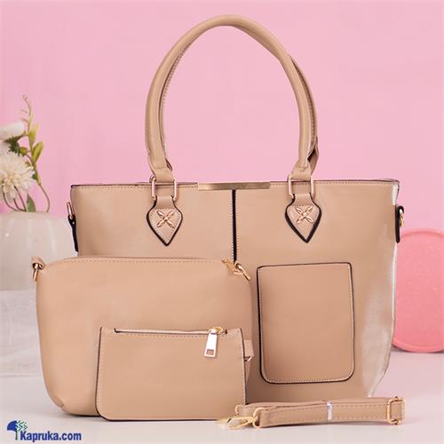 PREMIUM SERIES SHOULDER HANDBAG TOP HANDLE SATCHEL BAGS PURSE SET 3PCS - BEIGE