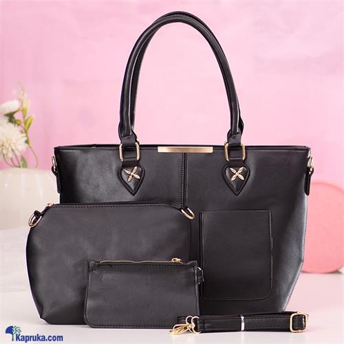 PREMIUM SERIES SHOULDER HANDBAG TOP HANDLE SATCHEL BAGS PURSE SET 3PCS - BLACK