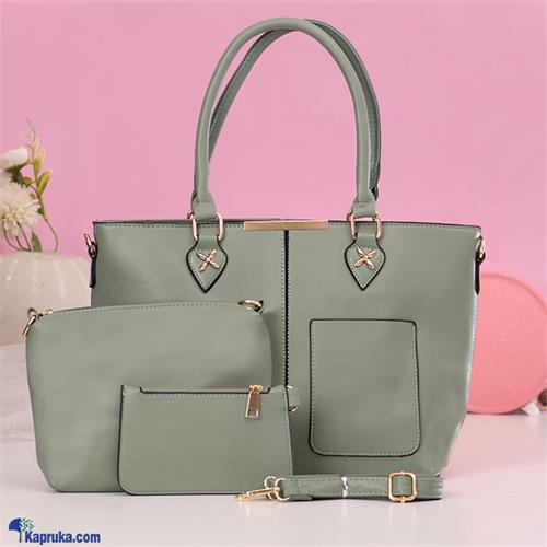 PREMIUM SERIES SHOULDER HANDBAG TOP HANDLE SATCHEL BAGS PURSE SET 3PCS - OLIVE GREEN