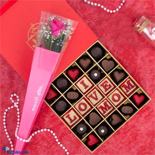 Adarei Amma Delight Duo - Java 'I Love You' 25 Piece Assorted Chocolates With Free Single Pink Rose