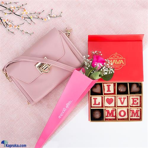 Adarei Amma Delight Trio: Java 'I Love You' 12 Piece Chocolate Box, Pinky Wallet Free Single Pink Rose