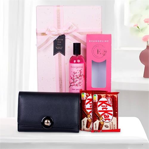 Kit Kat Glamour For Her - GIFT SET FOR HER, GIFT FOR BIRTHDAY ,EVANGELINE PERFUME,FASHION FABLE WALLET