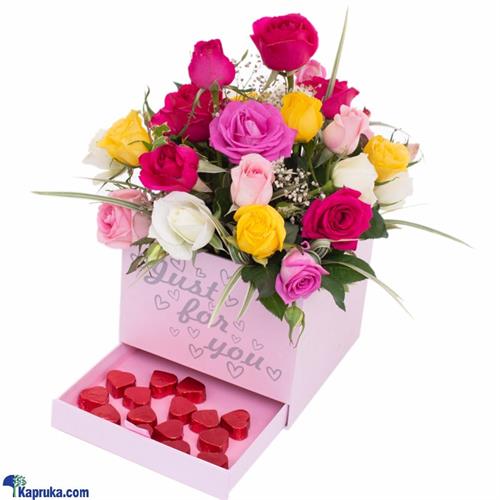 Spark Of Roses- Mix Of Pink Roses, Yellow Roses, White Roses And Java Chocolates