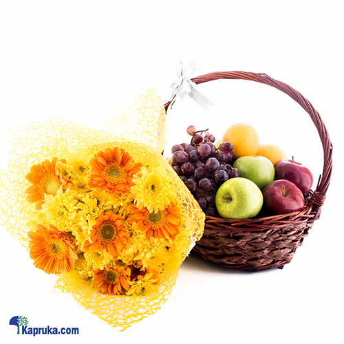 Supreme Fruit Basket With Yellow Flowers