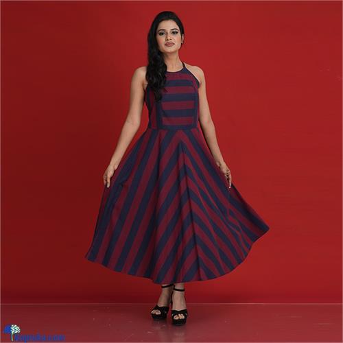 Red And Blue Twill Rayon Strips Cutaway Dress