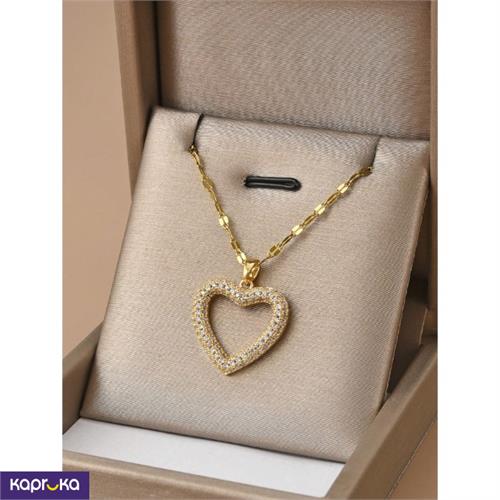 Stainless Steel Gold Plated Heart Zircon Pendant Necklace