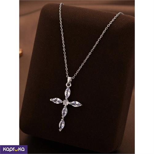 Stainless Steel Silver Plated Cross Pendant Necklace With Zircons