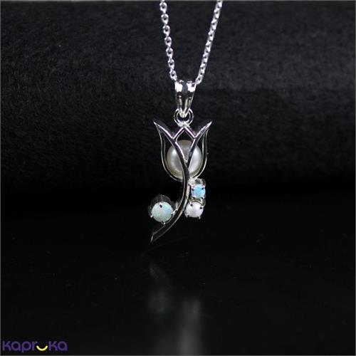 TASH GEM AND JEWELLERY Pearl And Opal Silver Tulip Necklace TS- KA81