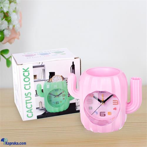 Cactus Shaped Clock With Pen Holder Pink