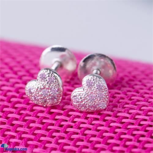 Solid Heart Ear Stud In 925 Sterling Silver Studded With Colured Cubic Zirconia Stones