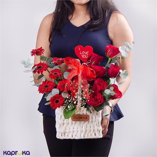 Lady In Red Arrangement With Eight Red Roses For Valentine